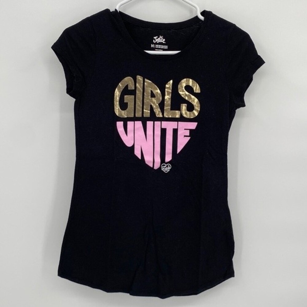 Justice Girls Black Short Sleeve Girls Unite Graphic Tee Shirt size 14